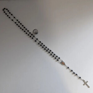 2pc Black Beaded  Rosary Necklace & Black Onyx Style Gemstone Ring